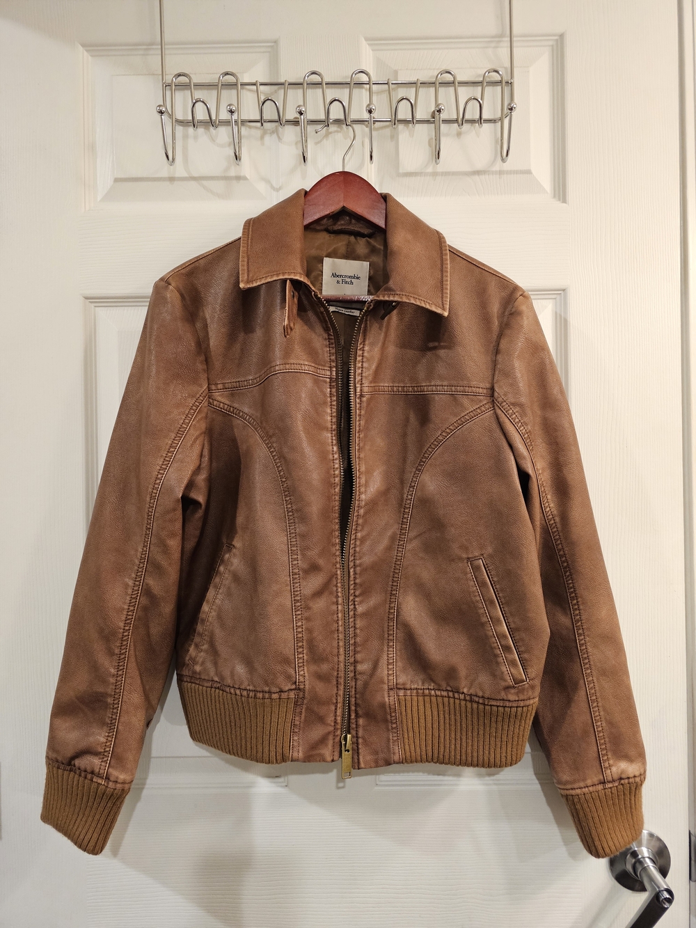 Abercrombie & Fitch Brown Vegan Leather Bomber Jacket